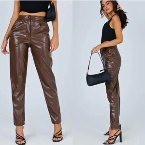 Princess Polly Faux leather Brown Pants. So chic for Fall.